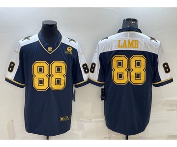 Men's Dallas Cowboys #88 CeeDee Lamb Navy Gold Edition With 1960 Patch Limited Stitched Football Jersey