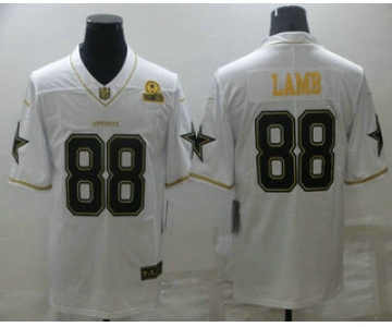 Men's Dallas Cowboys #88 CeeDee Lamb White 60th Patch Golden Edition Stitched NFL Nike Limited Jersey