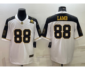 Men's Dallas Cowboys #88 CeeDee Lamb White Gold Edition With 1960 Patch Limited Stitched Football Jersey