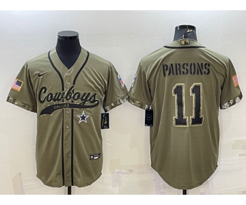 Men's Dallas Cowboys #11 Micah Parsons 2022 Olive Salute to Service Cool Base Stitched Baseball Jersey