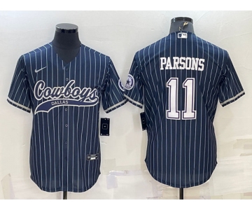 Men's Dallas Cowboys #11 Micah Parsons Navy With Patch Cool Base Stitched Baseball Jersey