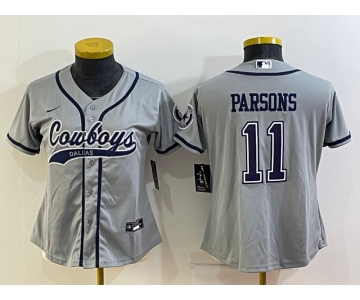 Women's Dallas Cowboys #11 Micah Parsons Grey With Patch Cool Base Stitched Baseball Jersey