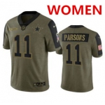 Women's Dallas Cowboys #11 Micah Parsons Olive 2021 Salute To Service Limited Stitched Jersey