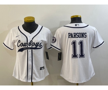 Women's Dallas Cowboys #11 Micah Parsons White With Patch Cool Base Stitched Baseball Jersey