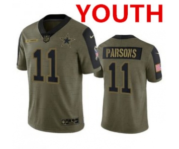 Youth Dallas Cowboys #11 Micah Parsons Olive 2021 Salute To Service Limited Stitched Jersey