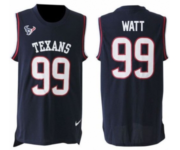 Men's Houston Texans #99 J.J. Watt Navy Blue Hot Pressing Player Name & Number Nike NFL Tank Top Jersey