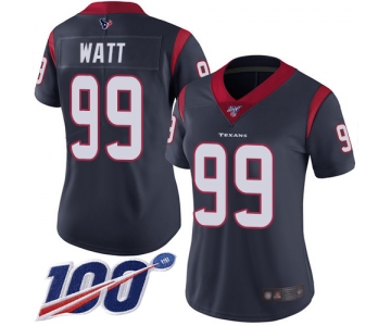 Nike Texans #99 J.J. Watt Navy Blue Team Color Women's Stitched NFL 100th Season Vapor Limited Jersey