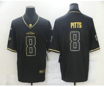 Men's Atlanta Falcons #8 Kyle Pitts Black 100th Season Golden Edition Jersey