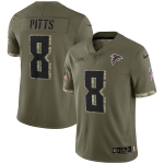 Men's Womens Youth Kids Atlanta Falcons #8 Kyle Pitts Nike 2022 Salute To Service Olive Limited Jersey
