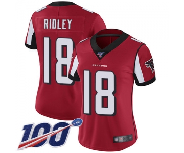 Nike Falcons #18 Calvin Ridley Red Team Color Women's Stitched NFL 100th Season Vapor Limited Jersey