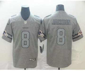 Men's Baltimore Ravens #8 Lamar Jackson 2019 Gray Gridiron Vapor Untouchable Stitched NFL Nike Limited Jersey