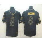 Men's Baltimore Ravens #8 Lamar Jackson Black 100th Season Golden Edition Jersey