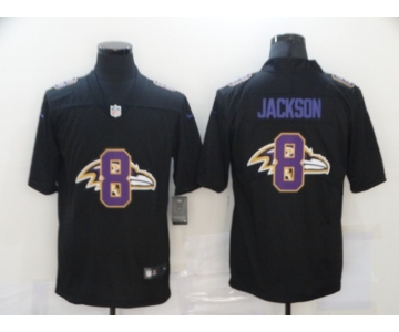 Men's Baltimore Ravens #8 Lamar Jackson Black 2020 Shadow Logo Vapor Untouchable Stitched NFL Nike Limited Jersey