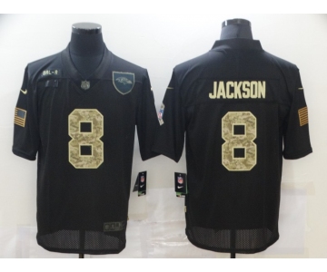 Men's Baltimore Ravens #8 Lamar Jackson Black Camo 2020 Salute To Service Stitched NFL Nike Limited Jersey