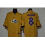 Men's Baltimore Ravens #8 Lamar Jackson Gold 2020 Big Logo Vapor Untouchable Stitched NFL Nike Fashion Limited Jersey