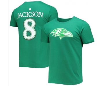 Men's Baltimore Ravens #8 Lamar Jackson Green St. Patrick's Day Icon Player T-Shirt