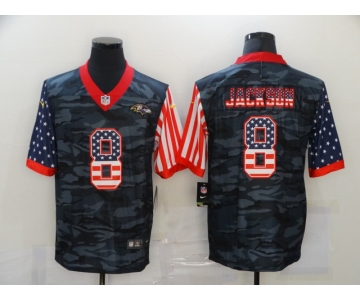 Men's Baltimore Ravens #8 Lamar Jackson USA Camo 2020 Salute To Service Stitched NFL Nike Limited Jersey