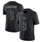 Men's Womens Youth Kids Baltimore Ravens #8 Lamar Jackson Black Nike NFL Black Reflective Limited Jersey