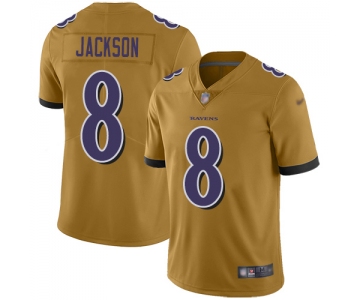 Men's Womens Youth Kids Baltimore Ravens #8 Lamar Jackson Gold Stitched NFL Limited Inverted Legend Jersey