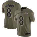 Men's Womens Youth Kids Baltimore Ravens #8 Lamar Jackson Nike 2022 Salute To Service Limited Jersey - Olive
