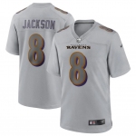 Men's Womens Youth Kids Baltimore Ravens #8 Lamar Jackson Nike Gray Atmosphere Fashion Game Jersey