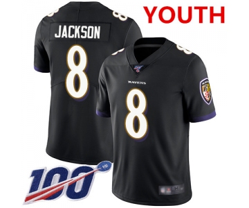Nike Ravens #8 Lamar Jackson Black Alternate Youth Stitched NFL 100th Season Vapor Limited Jersey