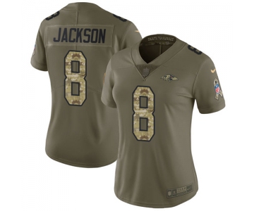 Nike Ravens #8 Lamar Jackson Olive Camo Women's Stitched NFL Limited 2017 Salute to Service Jersey