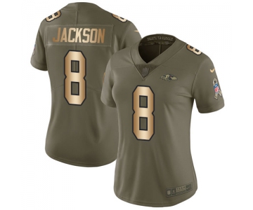 Nike Ravens #8 Lamar Jackson Olive Gold Women's Stitched NFL Limited 2017 Salute to Service Jersey