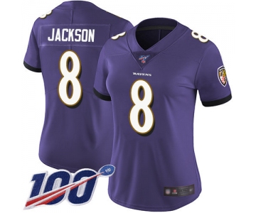 Nike Ravens #8 Lamar Jackson Purple Team Color Women's Stitched NFL 100th Season Vapor Limited Jersey