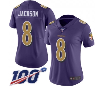 Nike Ravens #8 Lamar Jackson Purple Women's Stitched NFL Limited Rush 100th Season Jersey