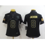 Women's Baltimore Ravens #8 Lamar Jackson Black 2020 Salute To Service Stitched NFL Nike Limited Jersey