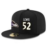 Baltimore Ravens #52 Ray Lewis Snapback Cap NFL Player Black with White Number Stitched Hat