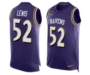 Men's Baltimore Ravens #52 Ray Lewis Purple Hot Pressing Player Name & Number Nike NFL Tank Top Jersey