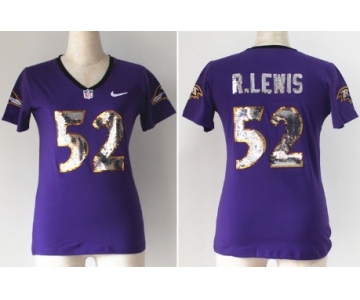 Nike Baltimore Ravens #52 Ray Lewis Handwork Sequin Lettering Fashion Purple Womens Jersey