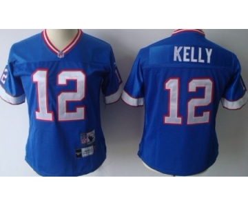 Buffalo Bills #12 Jim Kelly Blue Throwback Womens Jersey