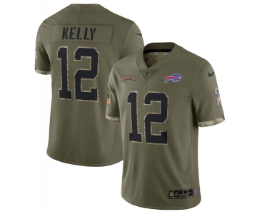 Men's Buffalo Bills #12 Jim Kelly 2022 Olive Salute To Service Limited Stitched Jersey