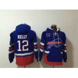 Men's Buffalo Bills #12 Jim Kelly Royal Ageless Must-Have Lace-Up Pullover Hoodie