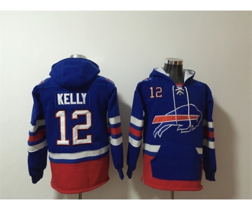 Men's Buffalo Bills #12 Jim Kelly Royal Ageless Must-Have Lace-Up Pullover Hoodie