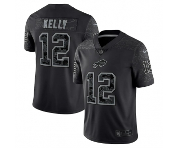 Men's Womens Youth Kids Buffalo Bills #12 Jim Kelly Black Reflective Limited Nike Jersey