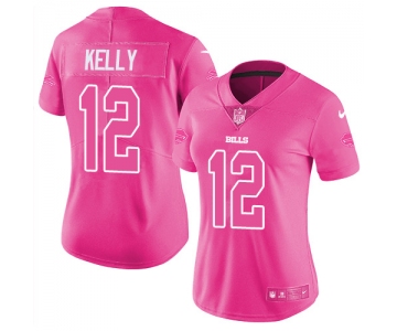 Nike Bills #12 Jim Kelly Pink Women's Stitched NFL Limited Rush Fashion Jersey