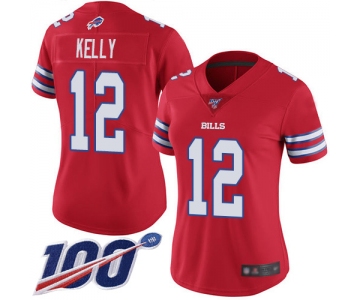 Nike Bills #12 Jim Kelly Red Women's Stitched NFL Limited Rush 100th Season Jersey
