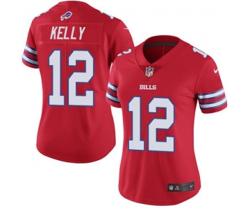 Nike Bills #12 Jim Kelly Red Women's Stitched NFL Limited Rush Jersey