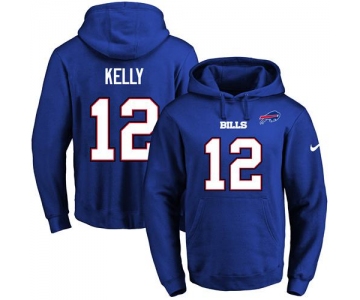 Nike Bills #12 Jim Kelly Royal Blue Name & Number Pullover NFL Hoodie