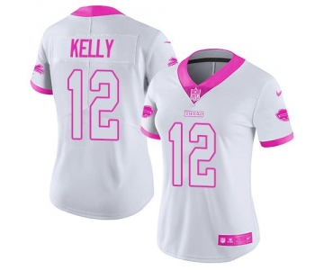 Nike Bills #12 Jim Kelly White Pink Women's Stitched NFL Limited Rush Fashion Jersey