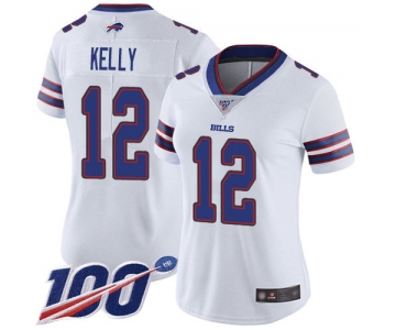 Nike Bills #12 Jim Kelly White Women's Stitched NFL 100th Season Vapor Limited Jersey