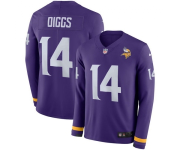 Men Nike Minnesota Vikings 14 Stefon Diggs Purple Therma Long Sleeve Jersey