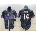 Men's Buffalo Bills Blank #14 Stefon Diggs Grey Navy Camo With Patch Cool Base Stitched Baseball Jersey