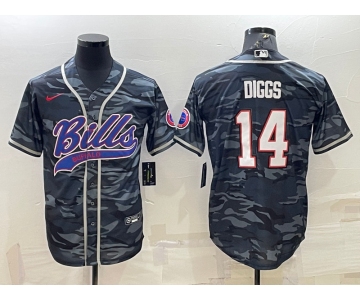 Men's Buffalo Bills Blank #14 Stefon Diggs Grey Navy Camo With Patch Cool Base Stitched Baseball Jersey