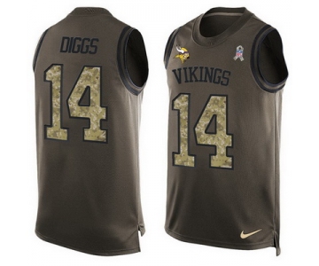 Men's Minnesota Vikings #14 Stefon Diggs Green Salute to Service Hot Pressing Player Name & Number Nike NFL Tank Top Jersey