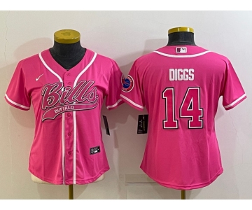 Women's Buffalo Bills #14 Stefon Diggs Pink With Patch Cool Base Stitched Baseball Jersey